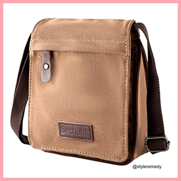 Vintage Canvas Messenger Bag Crossbody Shoulder Bag Small Retro Travel - Picture 2 of 4